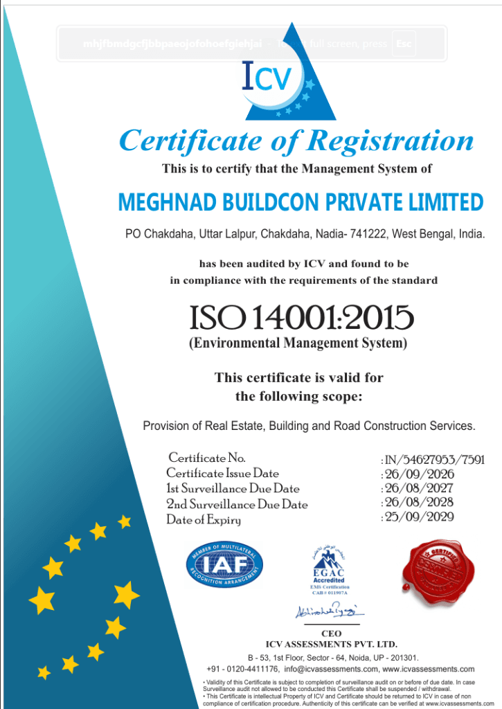 ISO 14001:2015 Certificate - Meghnad Buildcon Pvt. Ltd.