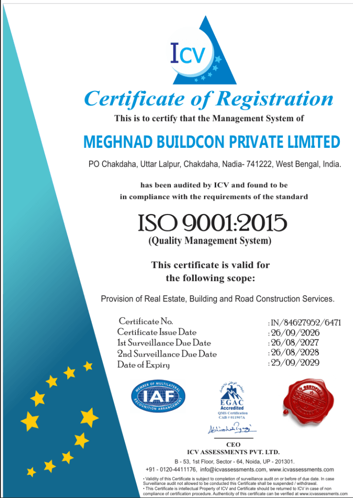 ISO 9001:2015 Certificate - Meghnad Buildcon Pvt. Ltd.